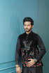 Midnight Black Kurta Set with Sequin-Embellished Floral Waistcoat