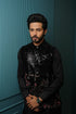 Midnight Black Kurta Set with Sequin-Embellished Floral Waistcoat