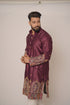 Men's Deep Wine Silk Kurta with Heritage Gold Zari Border