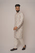 Men's Ivory White Silk Kurta with Traditional Peacock & Floral Border