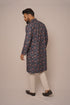 Men's Navy Blue Digital Paisley Kurta with Subtle Sequin Accents