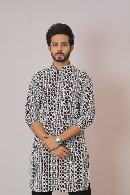 Men’s Monochrome Heritage Geometric Print Cotton Kurta