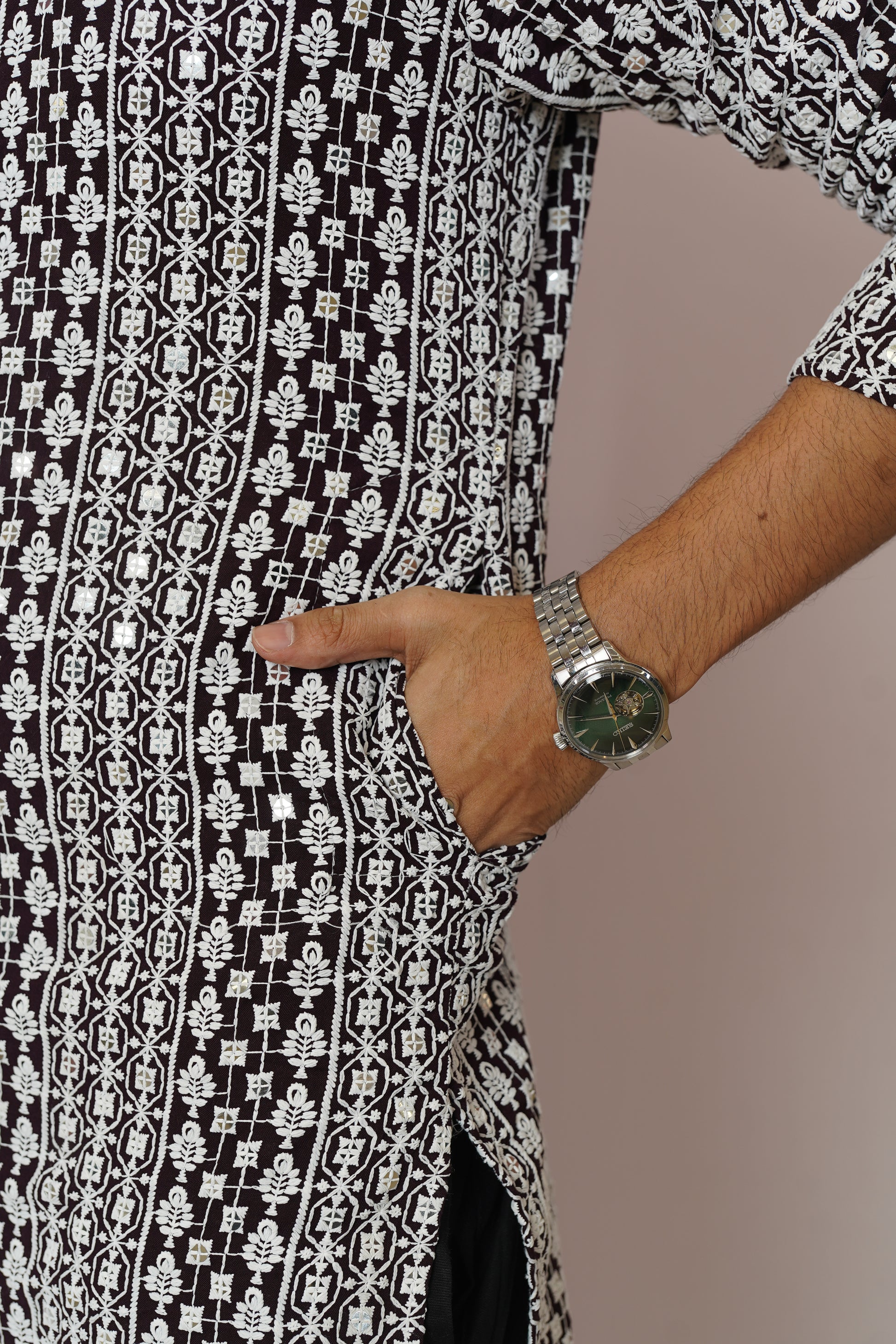 Men’s Monochrome Heritage Geometric Print Cotton Kurta