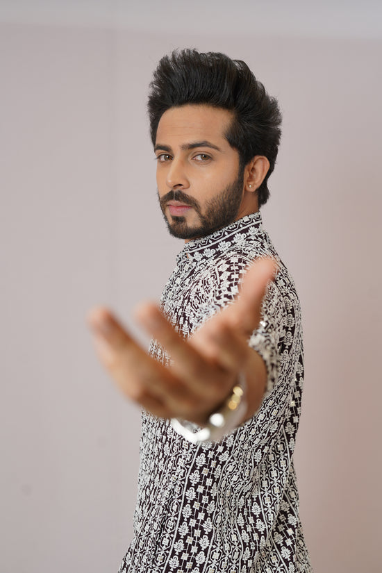 Men’s Monochrome Heritage Geometric Print Cotton Kurta