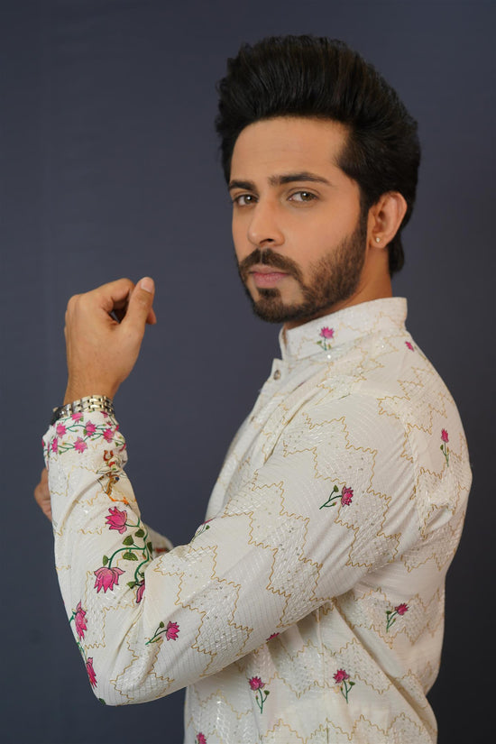 Ivory Pichwai-Inspired Kurta with Lotus & Cow Motifs