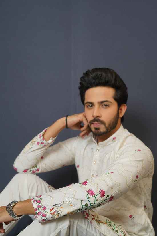 Ivory Pichwai-Inspired Kurta with Lotus & Cow Motifs