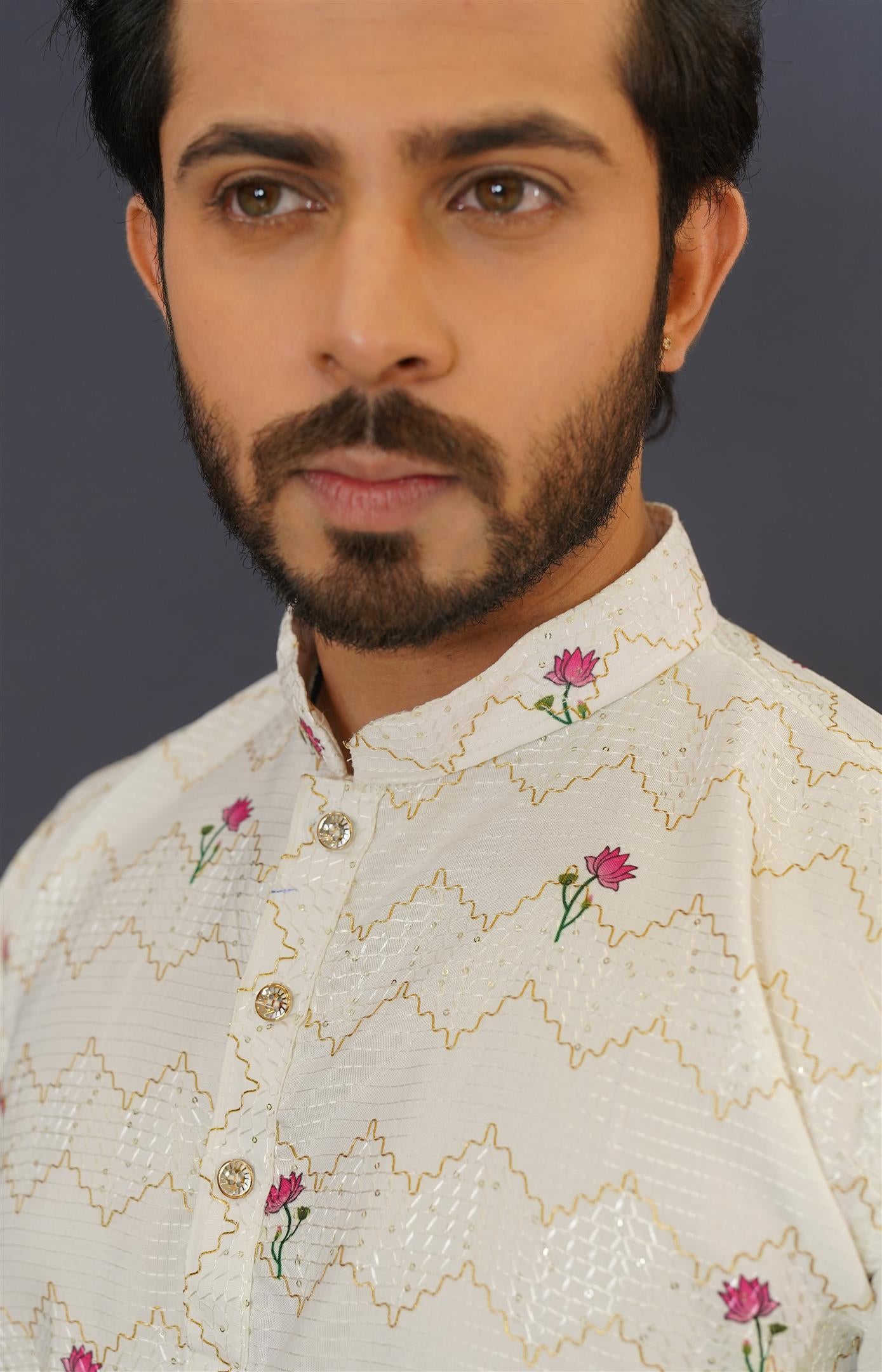 Ivory Pichwai-Inspired Kurta with Lotus & Cow Motifs