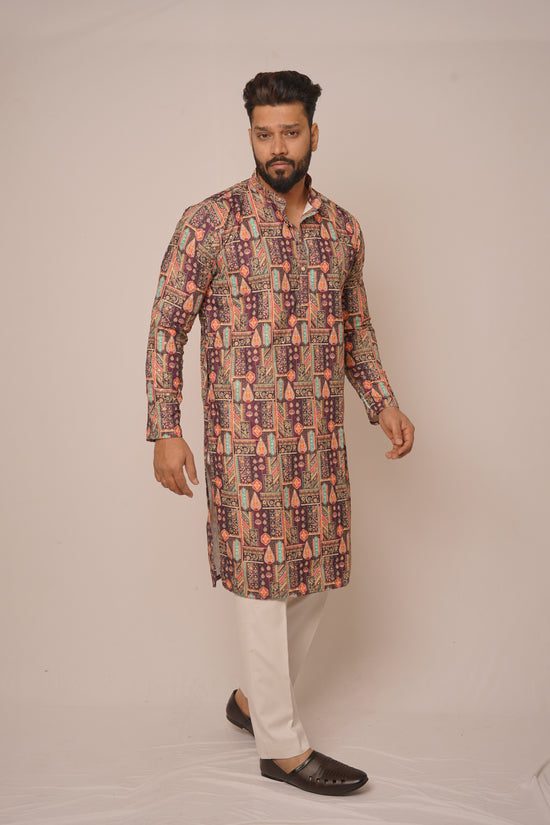 Earthy Maroon Geometric Print Long Kurta