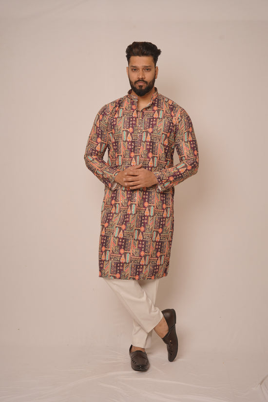 Earthy Maroon Geometric Print Long Kurta