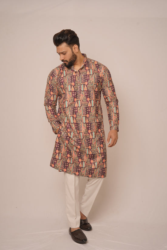 Earthy Maroon Geometric Print Long Kurta