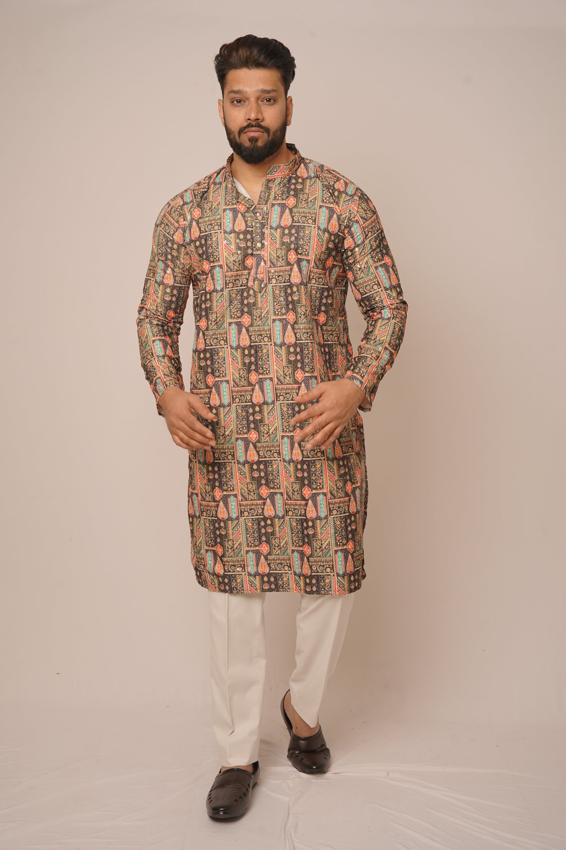 Men’s Geometric Mosaic Print Kurta
