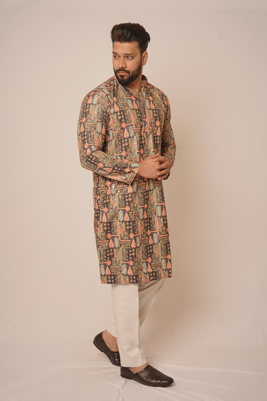 Men’s Geometric Mosaic Print Kurta