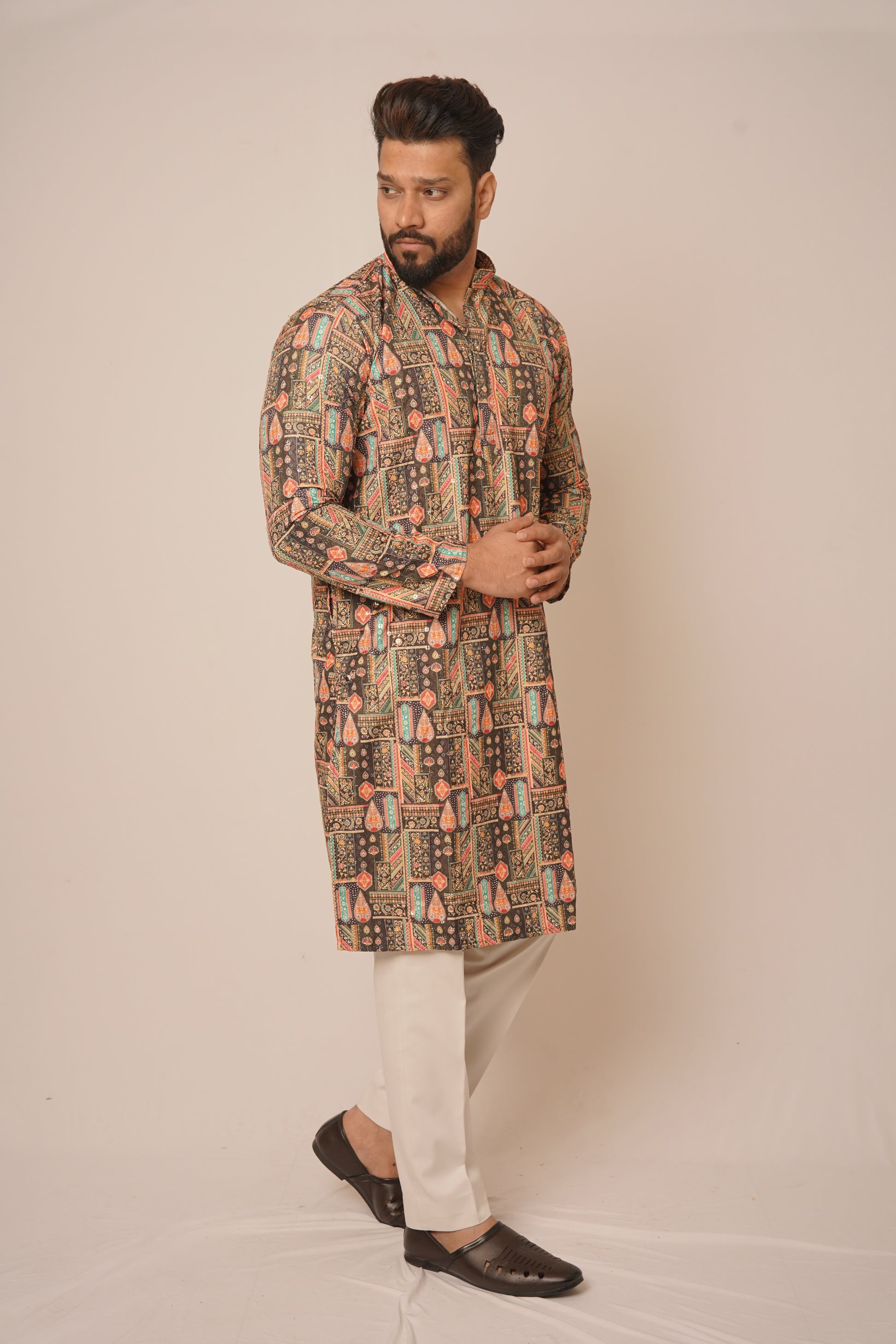 Men’s Geometric Mosaic Print Kurta