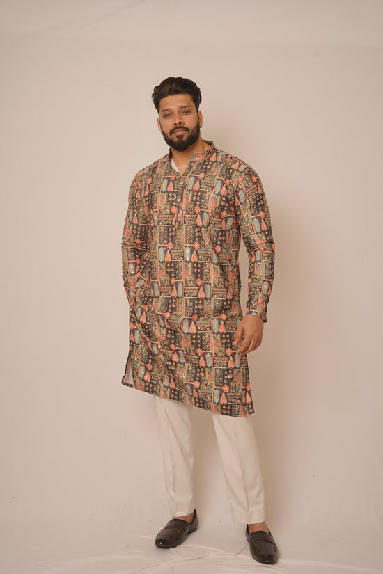 Men’s Geometric Mosaic Print Kurta