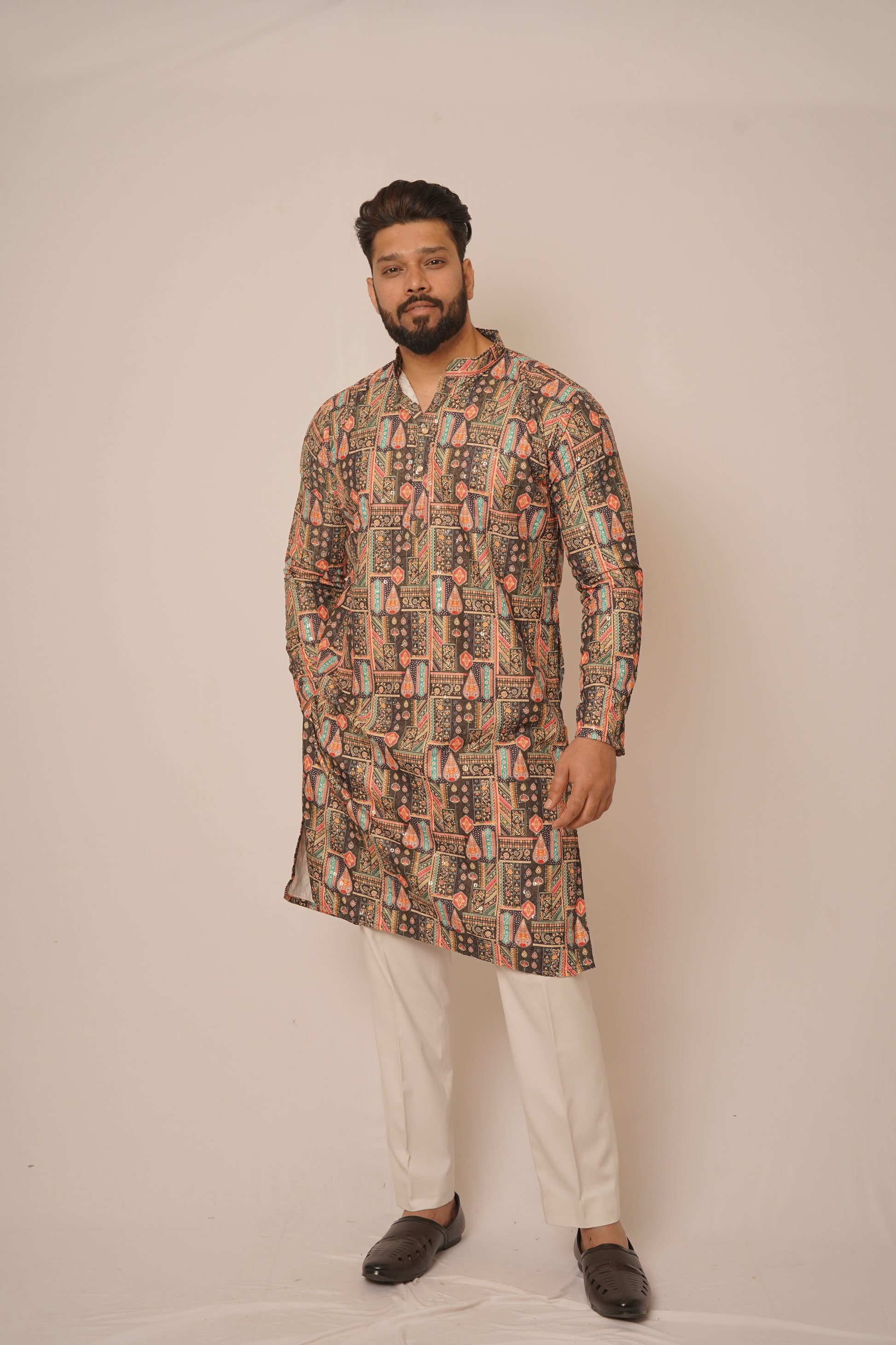 Men’s Geometric Mosaic Print Kurta