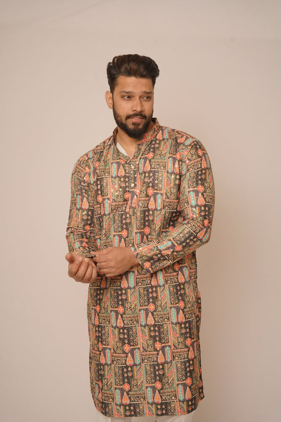 Men’s Geometric Mosaic Print Kurta