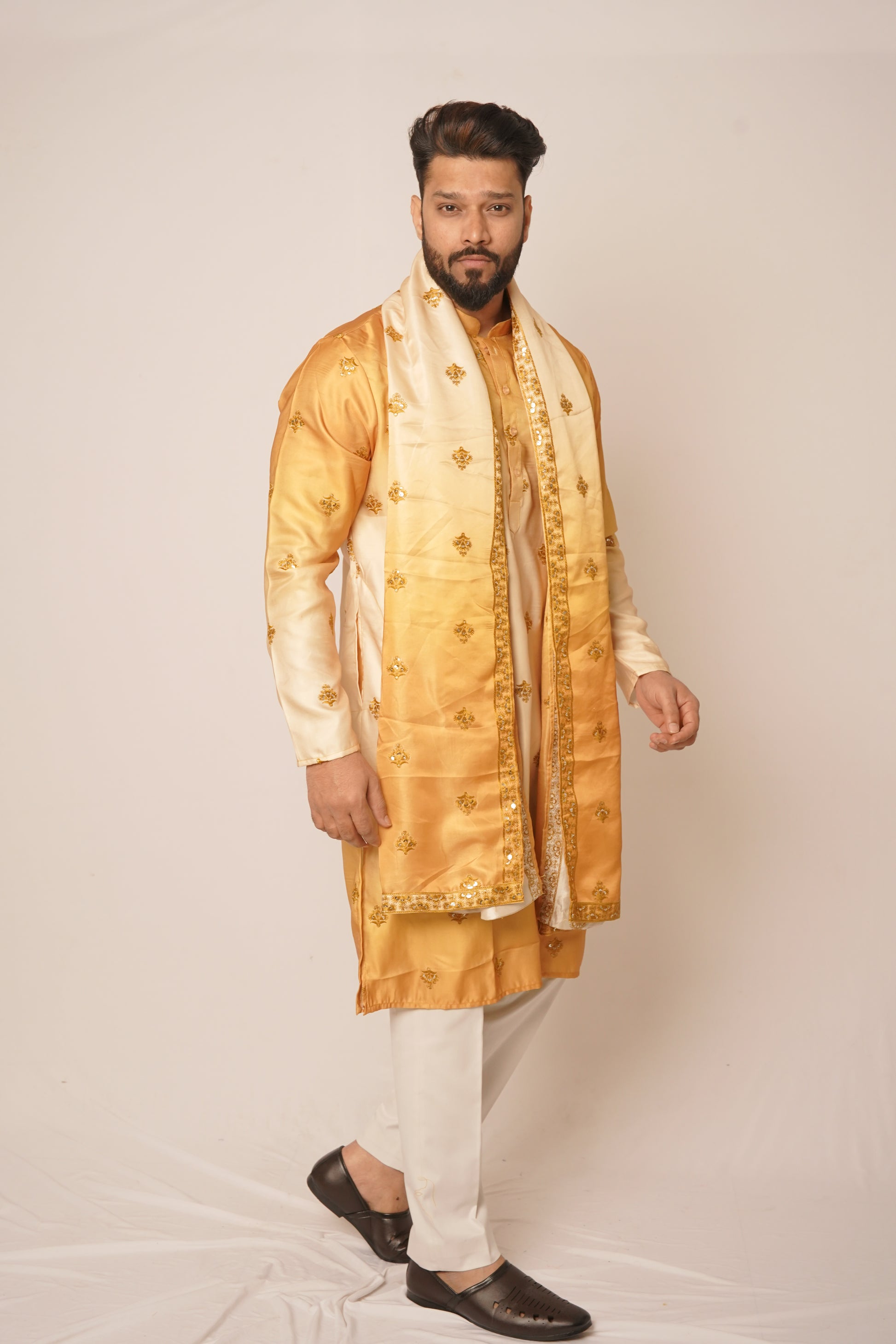 Mustard Yellow Ombré Kurta with Stole