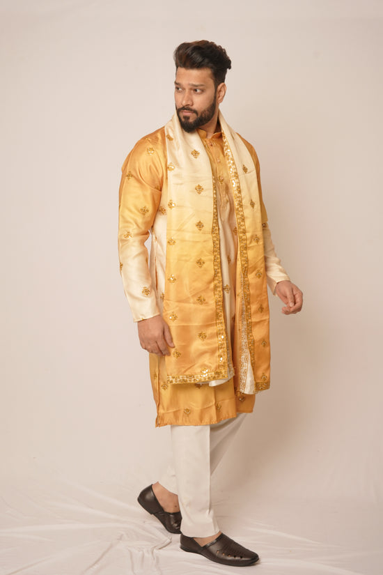 Mustard Yellow Ombré Kurta with Stole