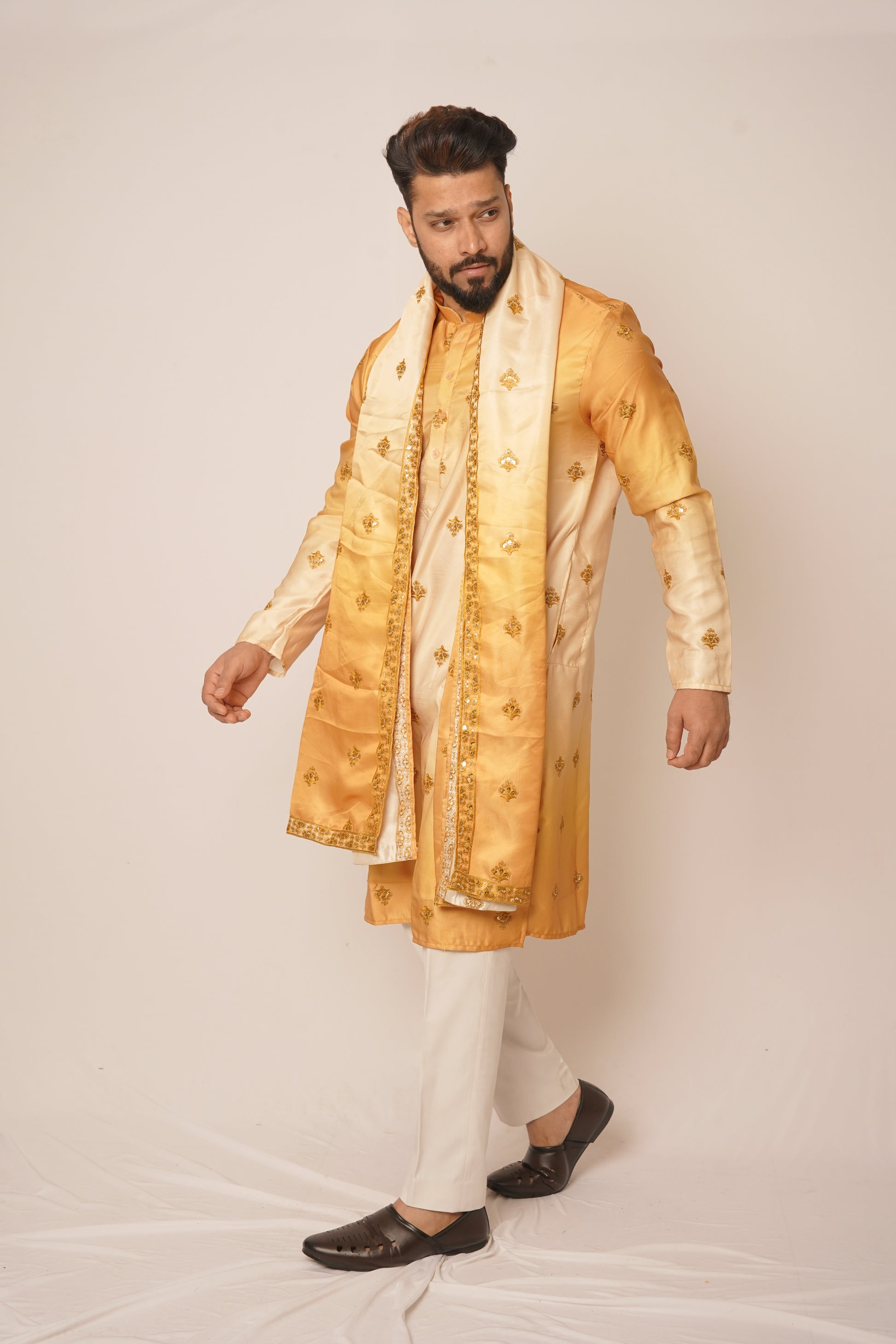 Mustard Yellow Ombré Kurta with Stole