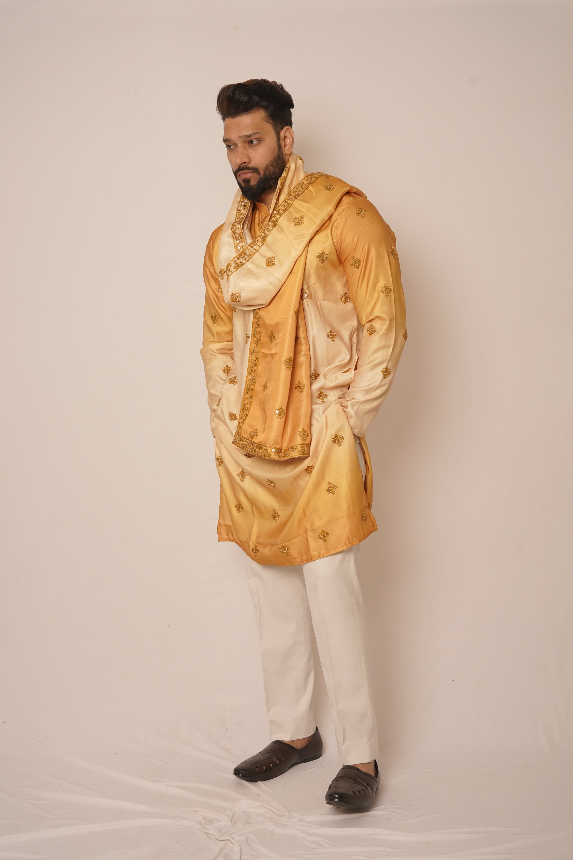 Mustard Yellow Ombré Kurta with Stole