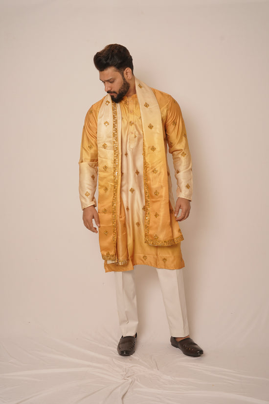 Mustard Yellow Ombré Kurta with Stole