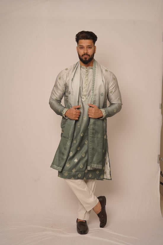 Silver & Slate Grey Ombré Kurta Set