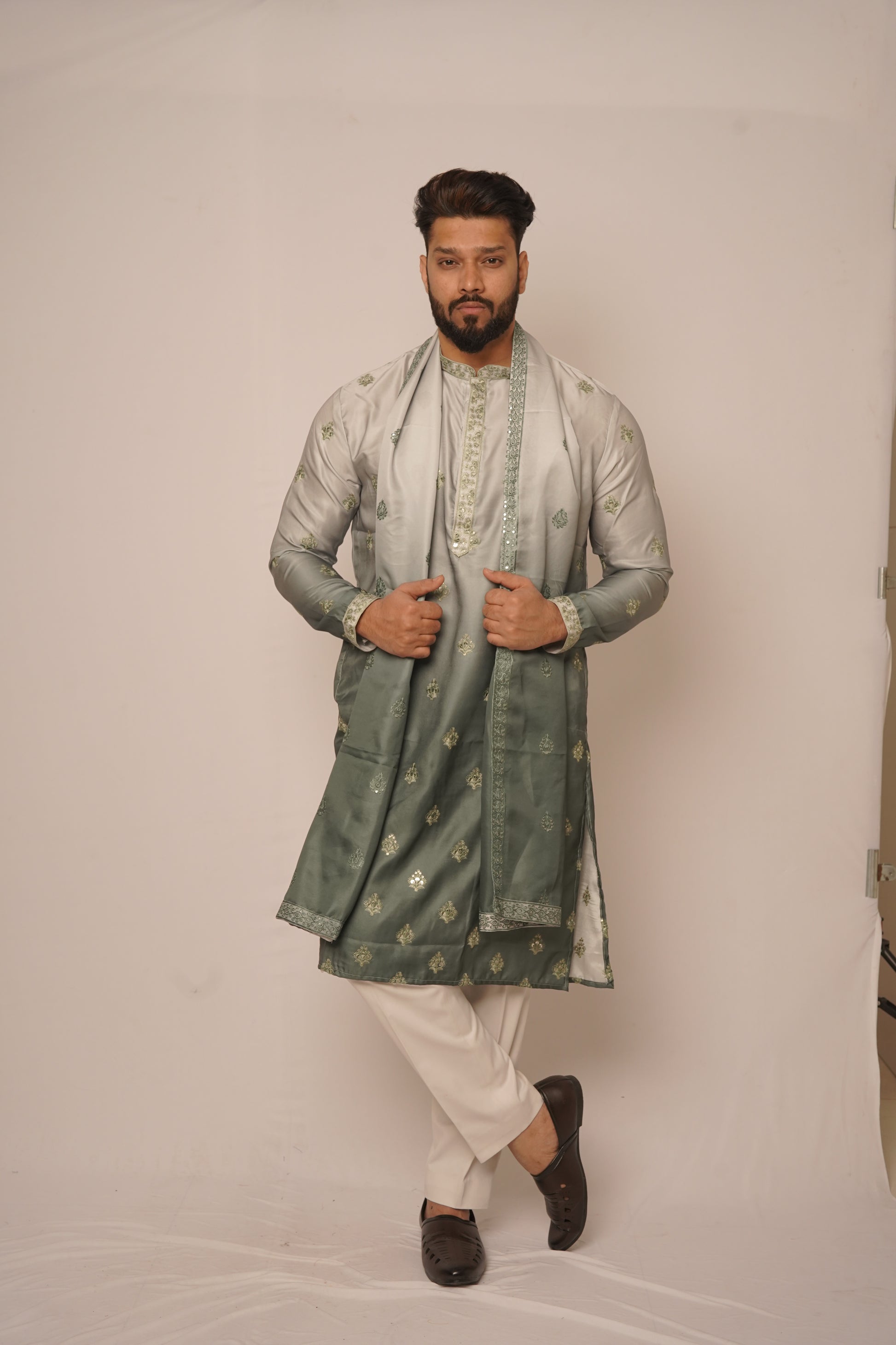 Silver & Slate Grey Ombré Kurta Set