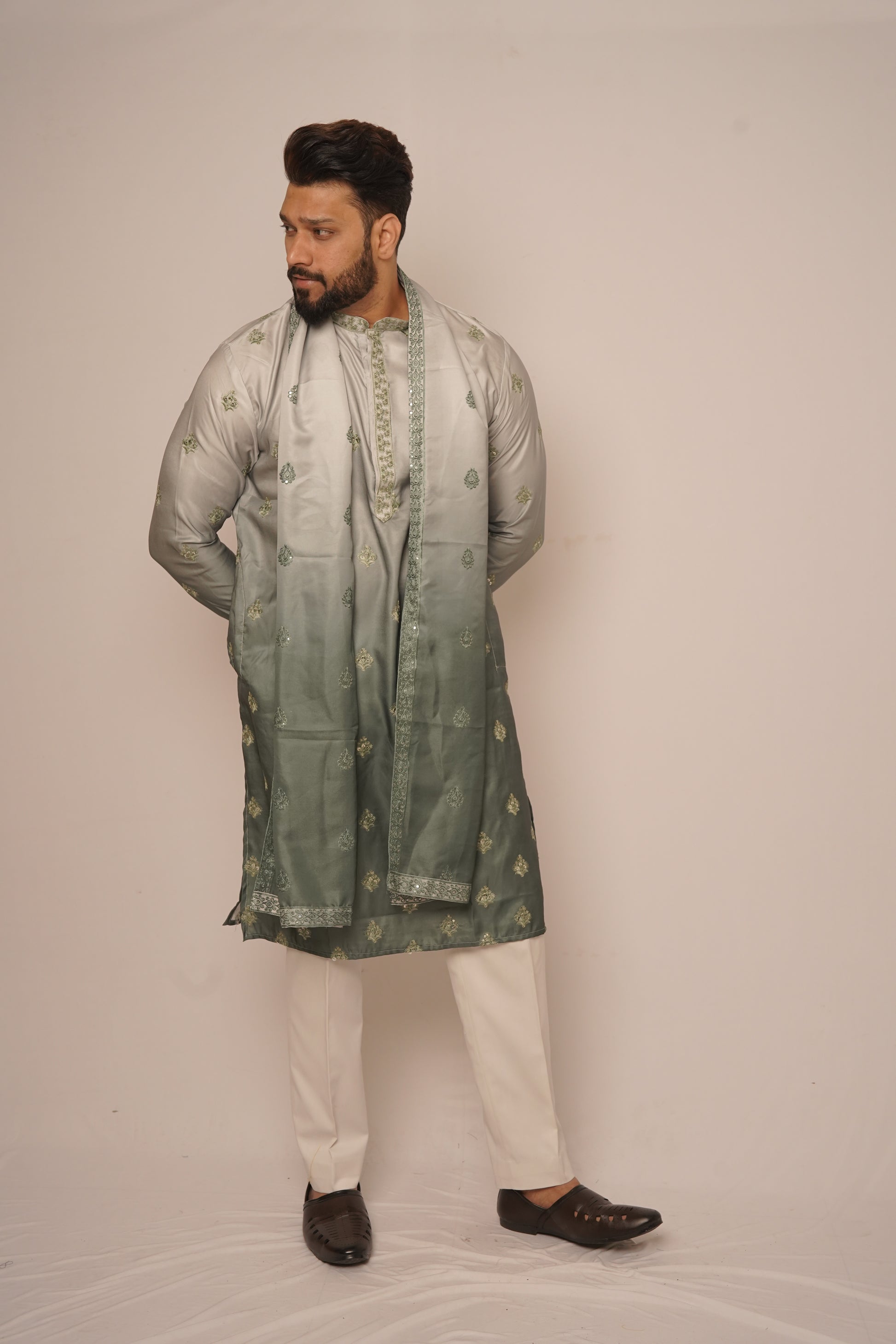 Silver & Slate Grey Ombré Kurta Set