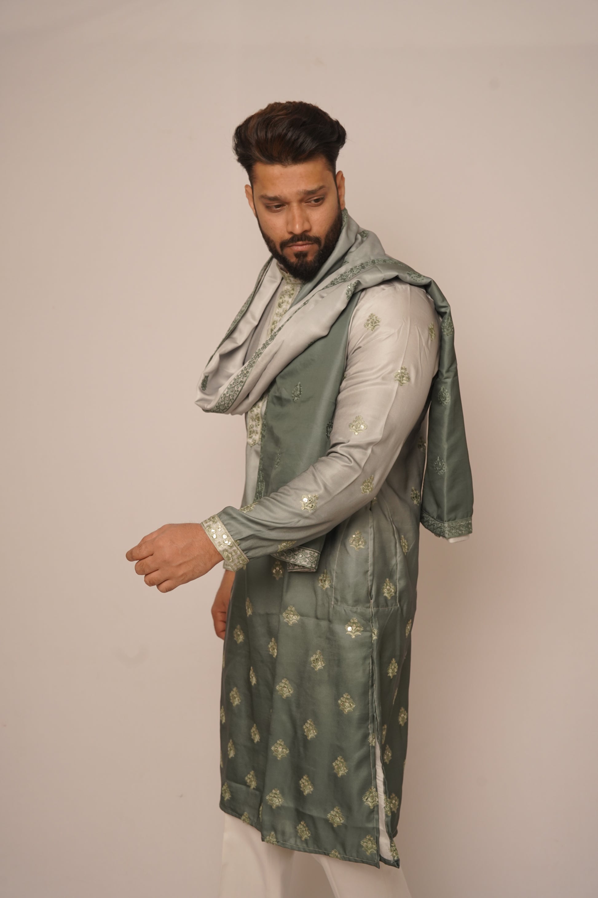 Silver & Slate Grey Ombré Kurta Set