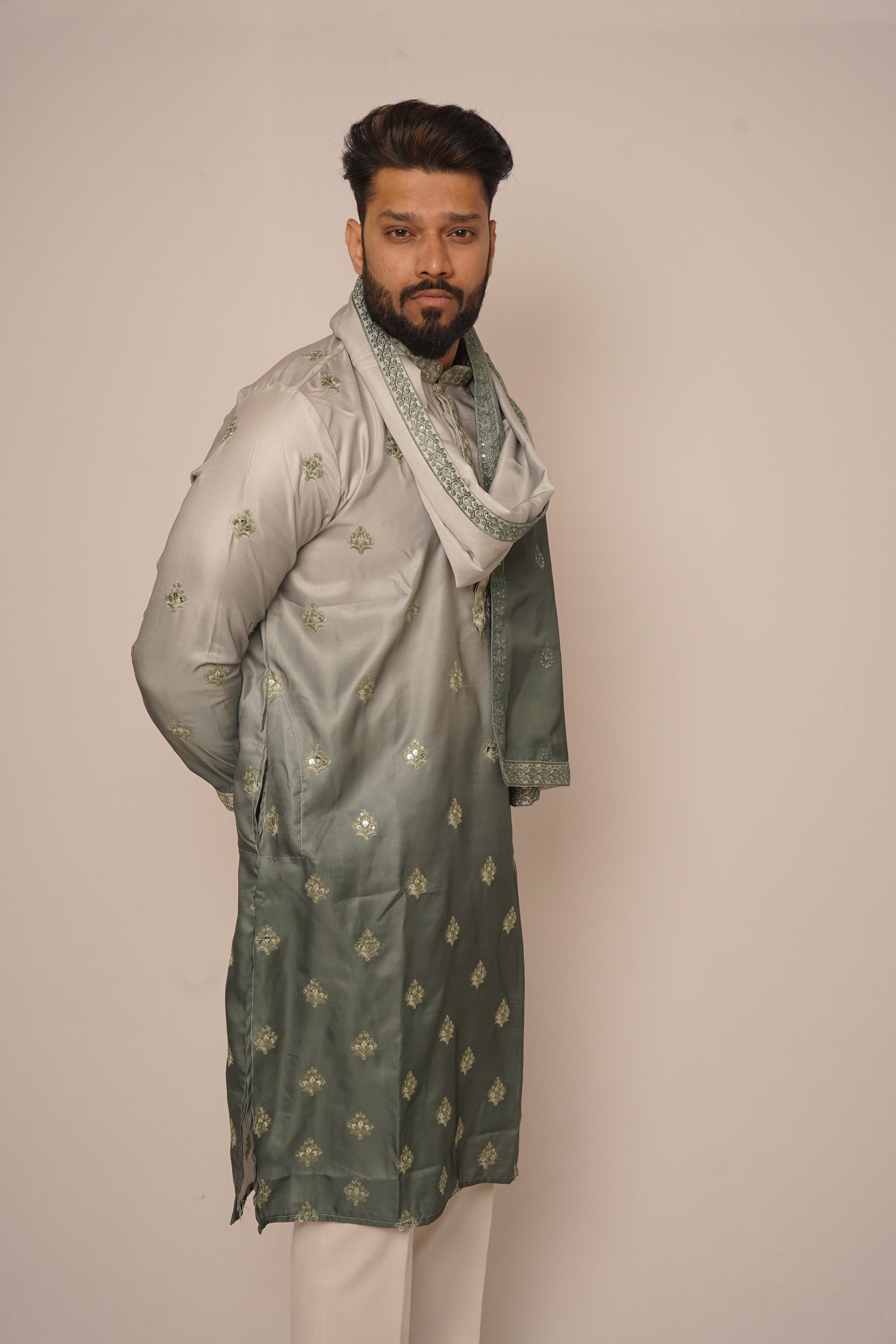 Silver & Slate Grey Ombré Kurta Set