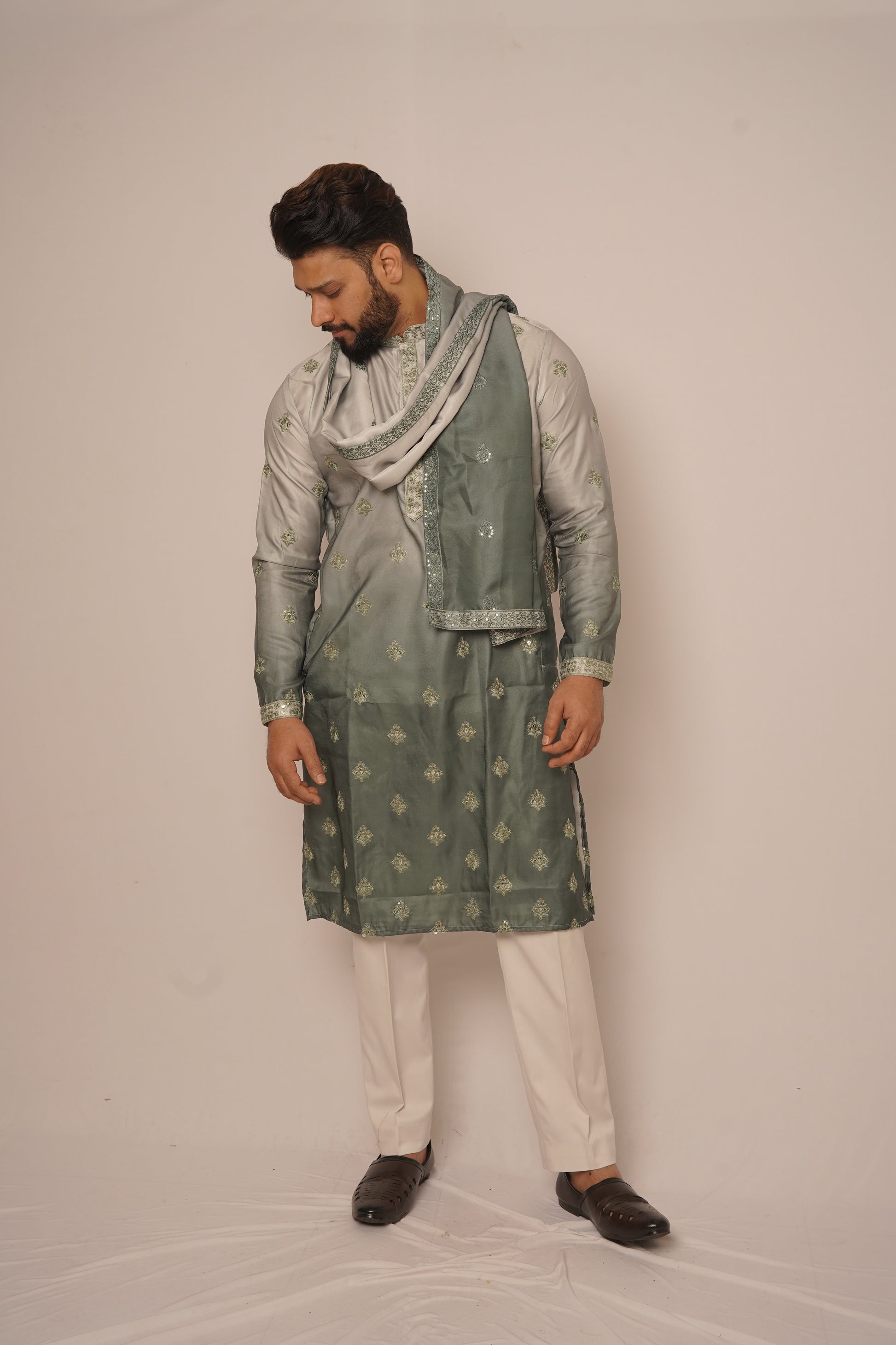 Silver & Slate Grey Ombré Kurta Set