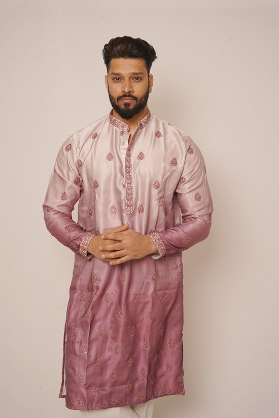 Rose Pink Ombré Embroidered Silk Kurta
