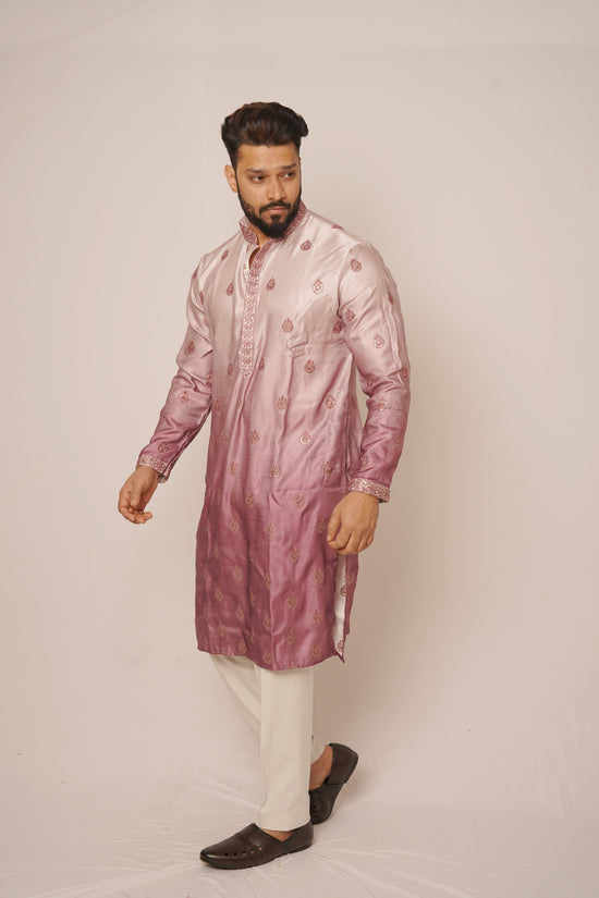 Rose Pink Ombré Embroidered Silk Kurta