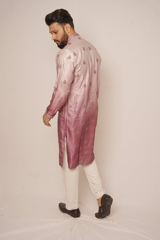 Rose Pink Ombré Embroidered Silk Kurta