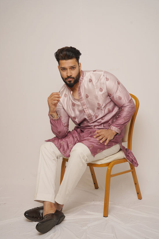 Rose Pink Ombré Embroidered Silk Kurta