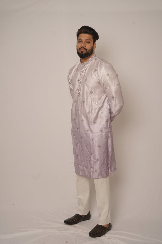 Lavender All-Over Floral Embroidered Kurta