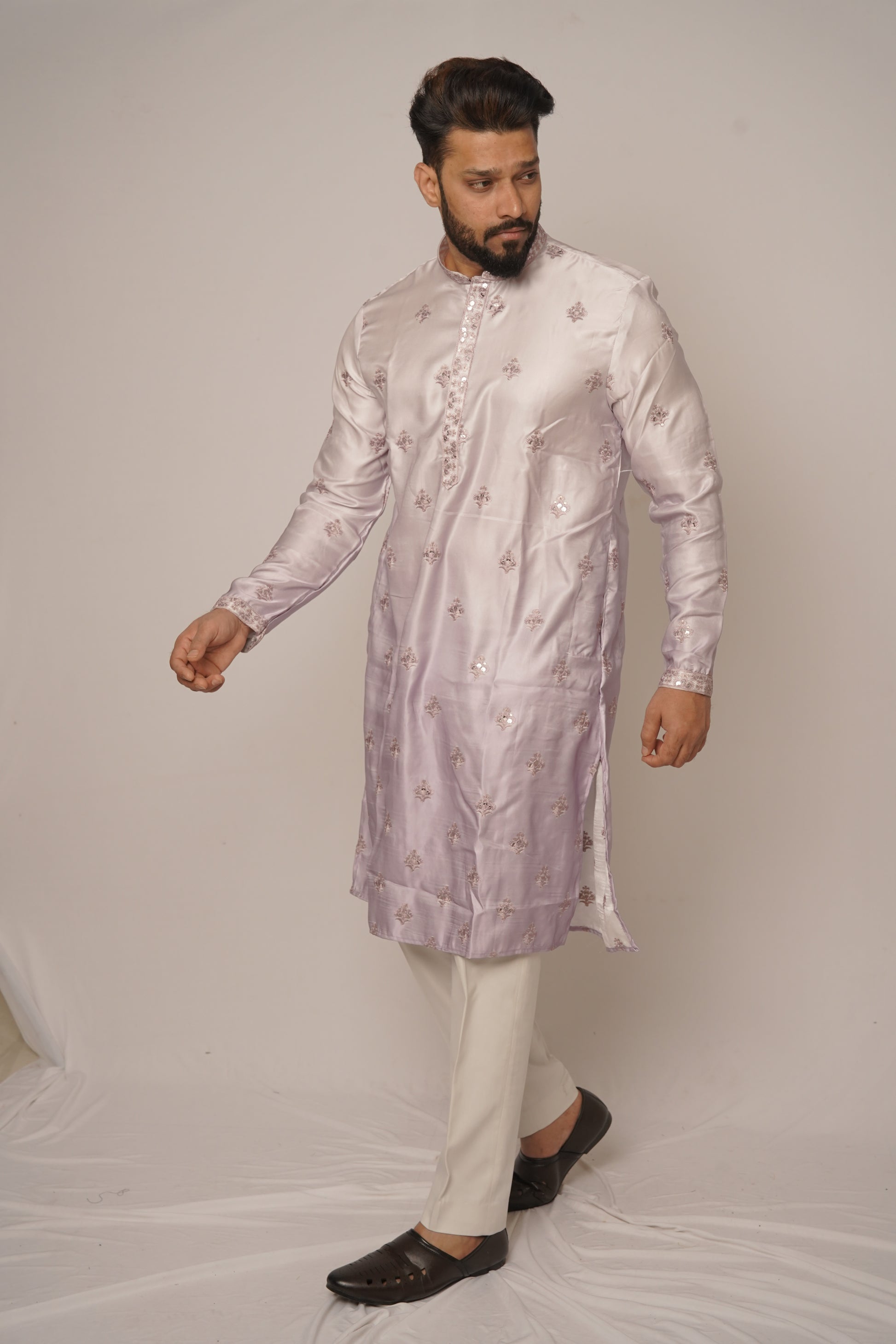 Lavender All-Over Floral Embroidered Kurta