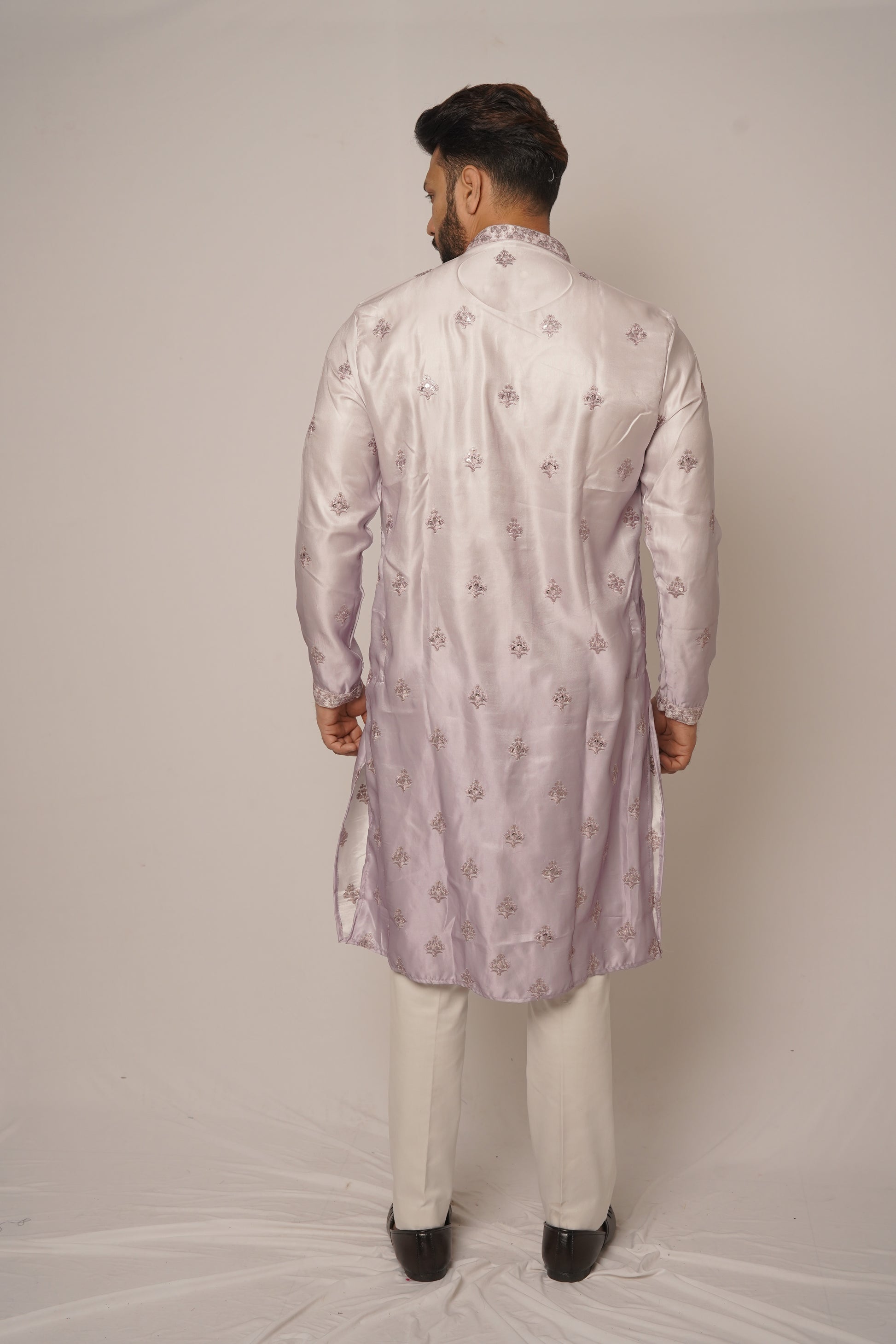 Lavender All-Over Floral Embroidered Kurta