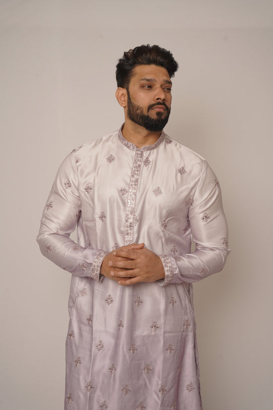 Lavender All-Over Floral Embroidered Kurta