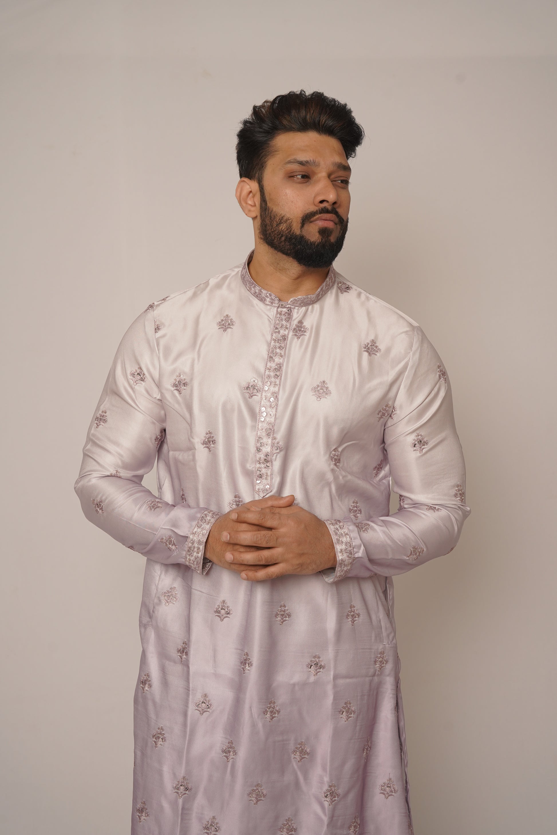 Lavender All-Over Floral Embroidered Kurta