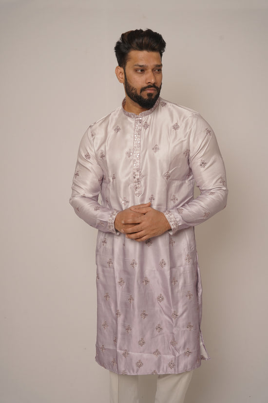 Lavender All-Over Floral Embroidered Kurta