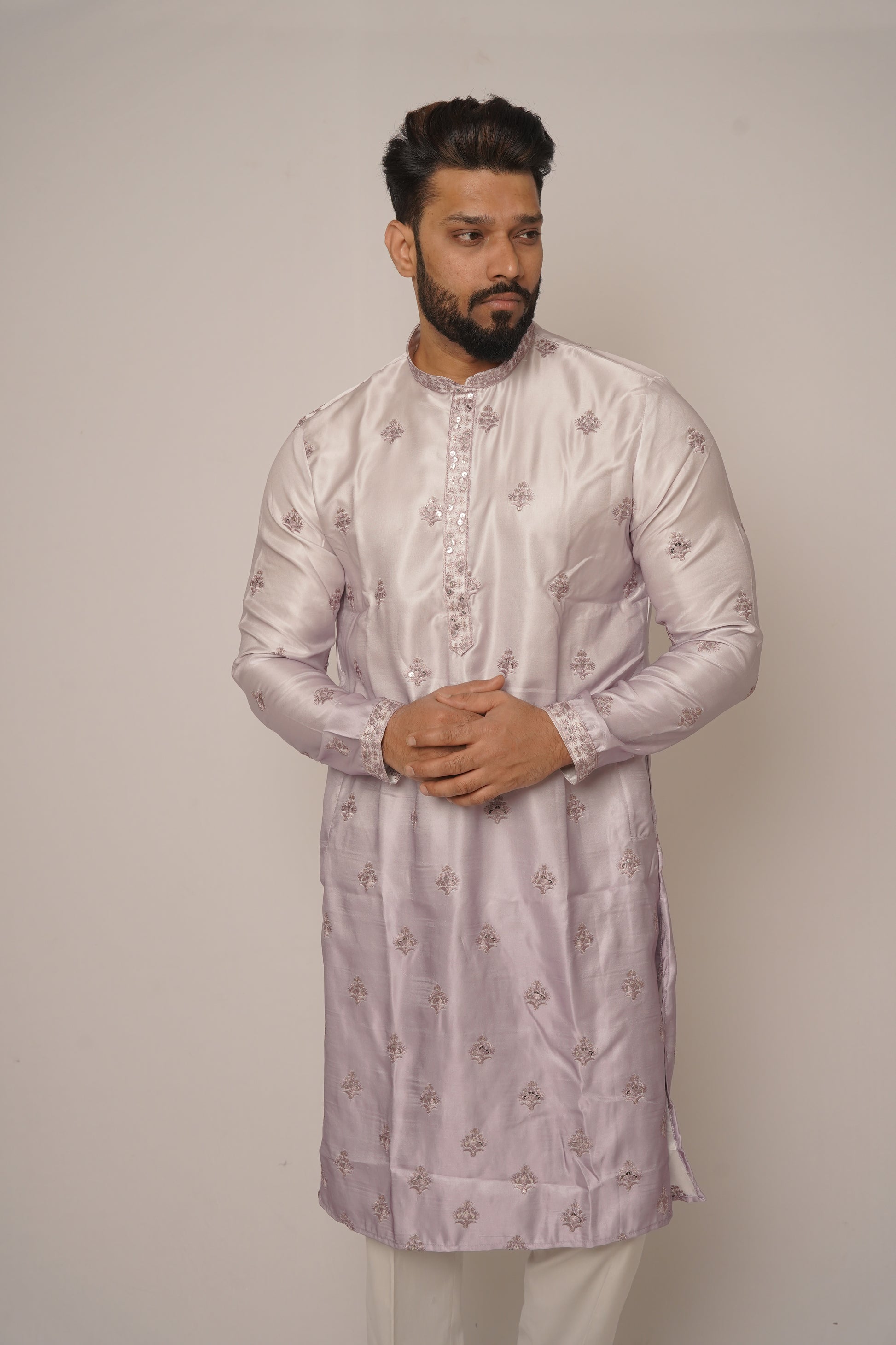 Lavender All-Over Floral Embroidered Kurta