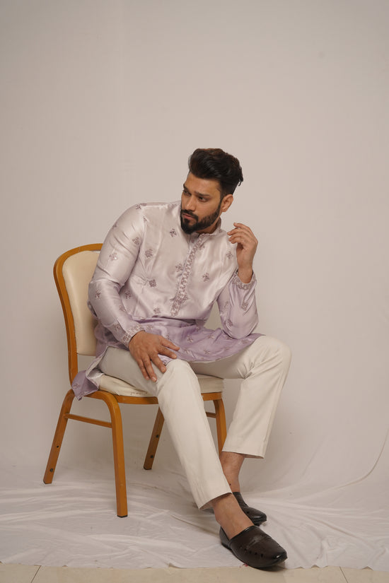 Lavender All-Over Floral Embroidered Kurta