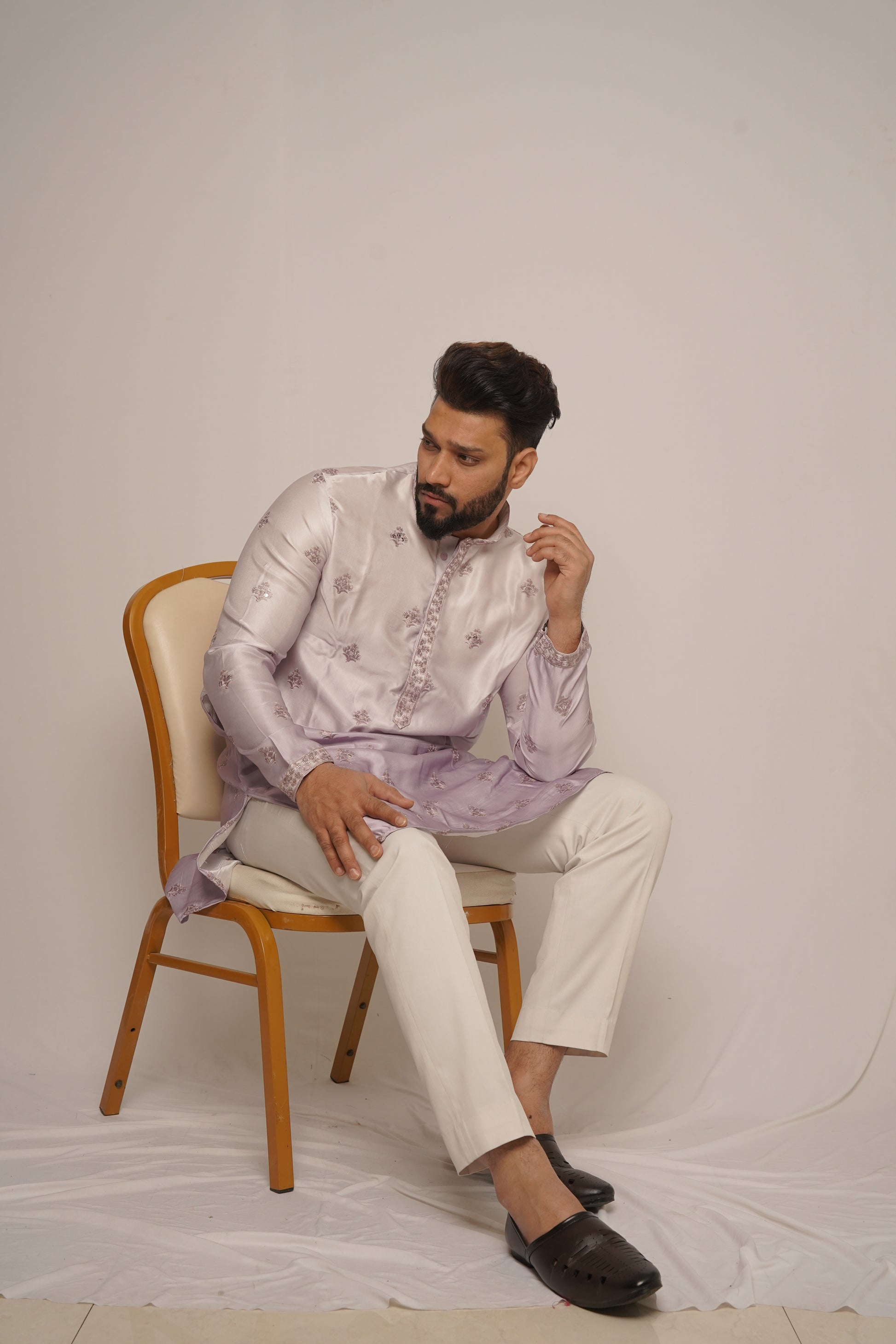 Lavender All-Over Floral Embroidered Kurta